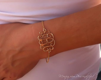 Initial Monogram Bracelet 1.2 inch - Personalized Monogram - 18K Gold Plated - 3 letters typography jewelry