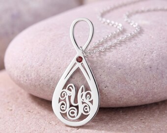 Infinity Monogram Necklace with Birthstone, Sterling Silver - Initial Jewelry - Gift for Her