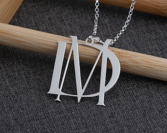 Personalized Initial Necklace - Silver 2 Initials Necklace - 1.2 inch -  925 Sterling Silver