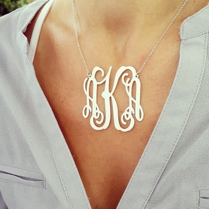 Large Monogram necklace 2 inch Personalized Monogram 925 Sterling Silver Personalized Jewelry image 2