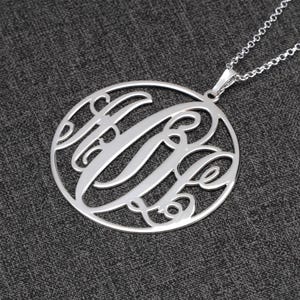Personalisierte Kreis Monogramm Halskette - 1,5 "Zoll Anhänger, Sterling Silber - Muttertagsschmuck Geschenk 925 Sterling Silver