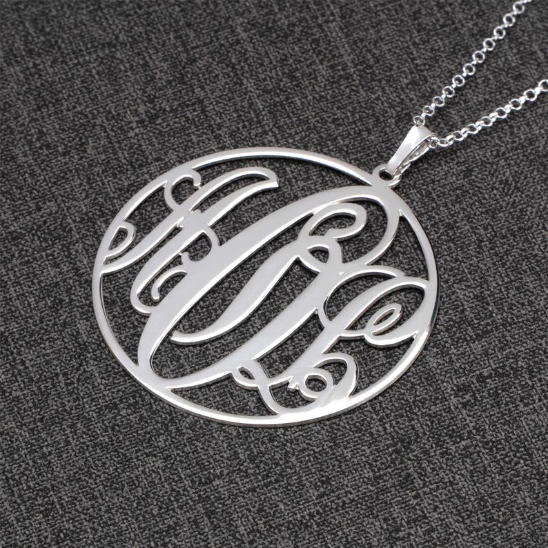 Personalisierte Kreis Monogramm Halskette - 1,5 "Zoll Anhänger, Sterling Silber - Muttertagsschmuck Geschenk 925 Sterling Silver
