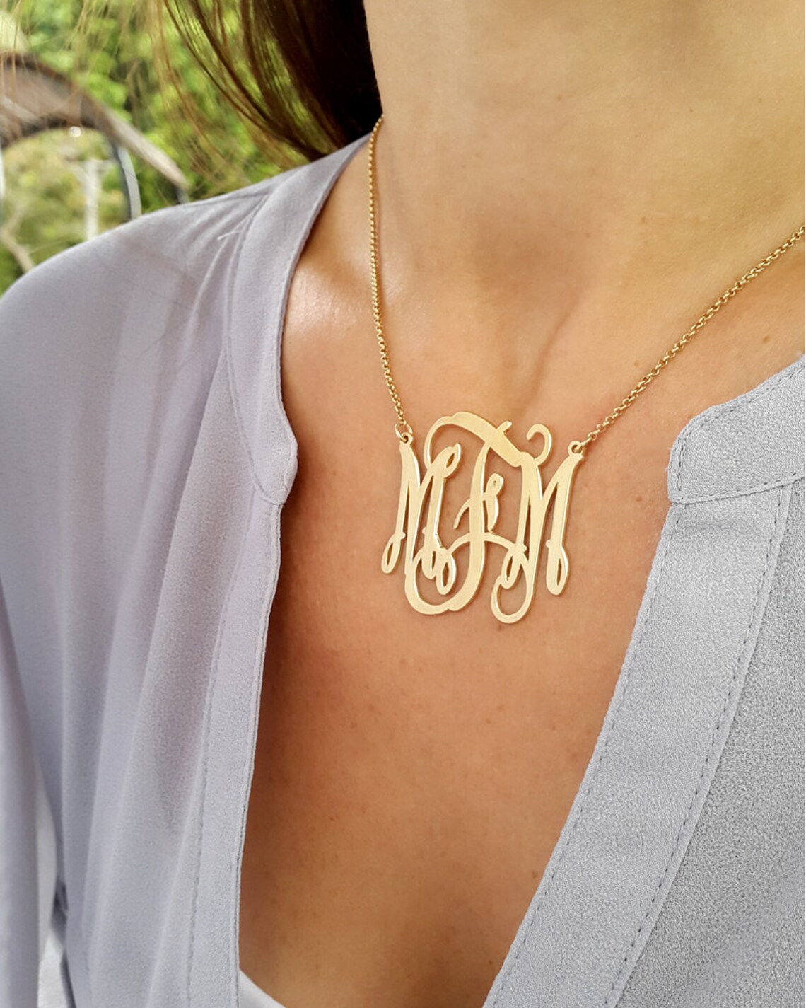 Gold Monogram Necklace 1.5 Inch 18k Gold Plated Initial Etsy