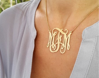 Gold Monogram necklace - 1.5 inch - 18k Gold Plated - Initial Pendant necklace