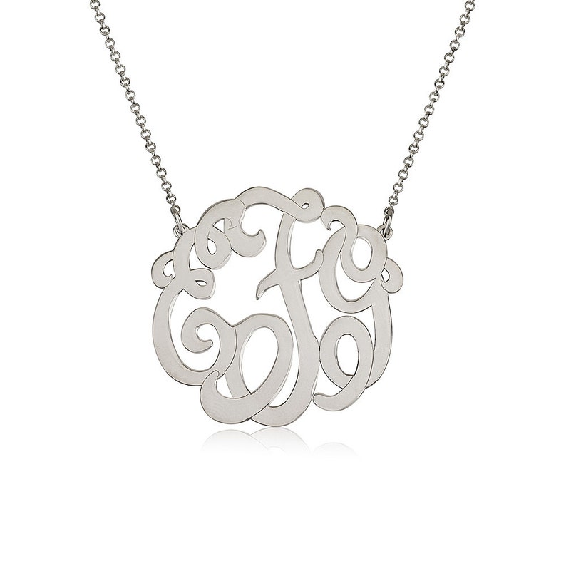 1.75 Monogrammed Gifts Christmas Gift Personalized gift Silver Monogram Necklace