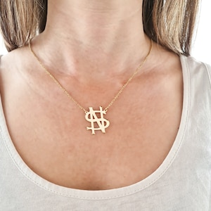 2 Initials Block Monogram Necklace For Woman, Sterling Silver, Gold or Rose Plated, Personalized Jewelry Gifts, Christmas gift