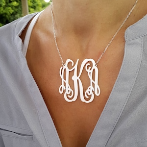 Large Monogram necklace 2 inch Personalized Monogram 925 Sterling Silver Personalized Jewelry image 1