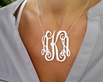 Large Monogram necklace - 2 inch Personalized Monogram - 925 Sterling Silver Personalized Jewelry