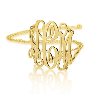 Initial Monogram Necklace - 1.2 inch Personalized Monogram - 18k Gold Plated
