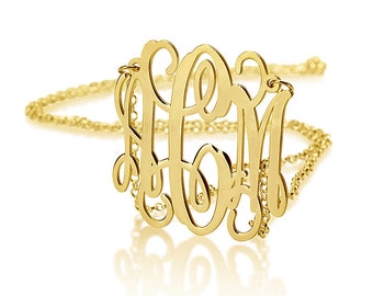 3 Initial Monogram Necklace, Sterling Silver or Gold Plated - 1.2 inch - Personalized Jewelry Gift
