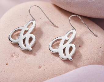 Sterling Silver Initial Earrings, Personalized Dungle Letter Earrings