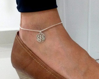 Monogram Anklet - Charm Ankle Bracelet - Personalized Jewelry - Sterling Silver