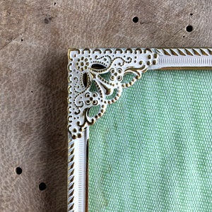 Vintage White Gold Picture Frame: Danish Brass Accent, Cottage Decor