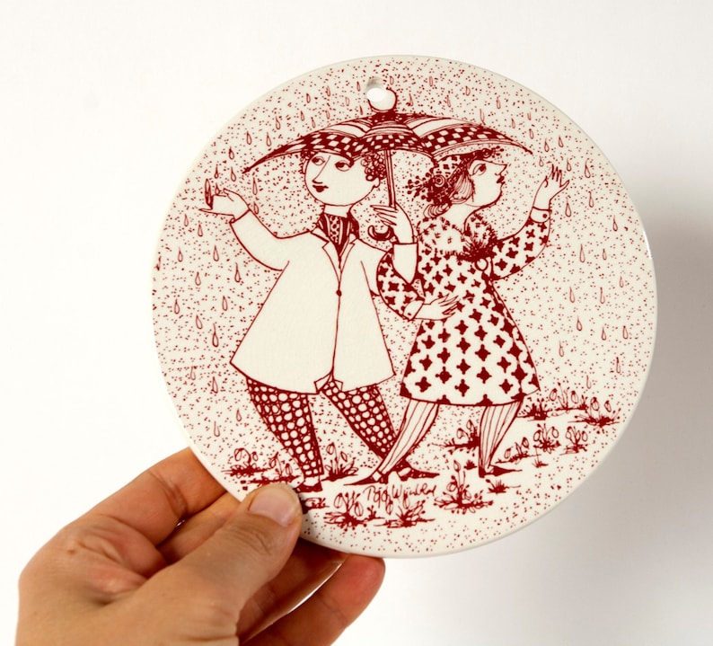 Bjorn wiinblad plate, Wiinblad plate, Gift her, APRIL platte, Denmark faience danish paradis, Vintage retro wall decor, Birthday nymolle red image 4