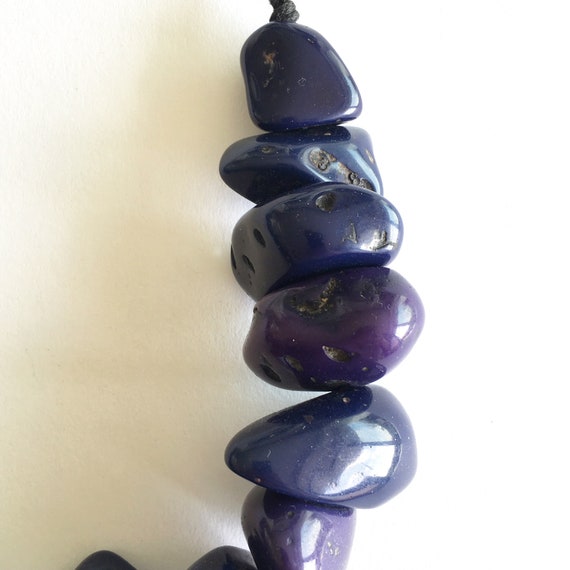 Vintage Blue Purple necklace, Statement blue chok… - image 6