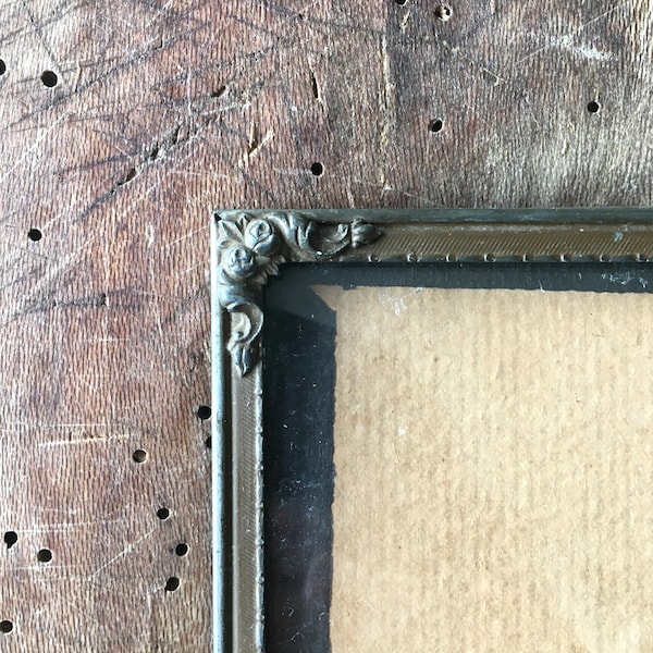 Farmhouse frame, Danish bronze brass frame, Country house Cottage, French style wall 1920s, 7.2x5.2" inches Silver frame with convex glass