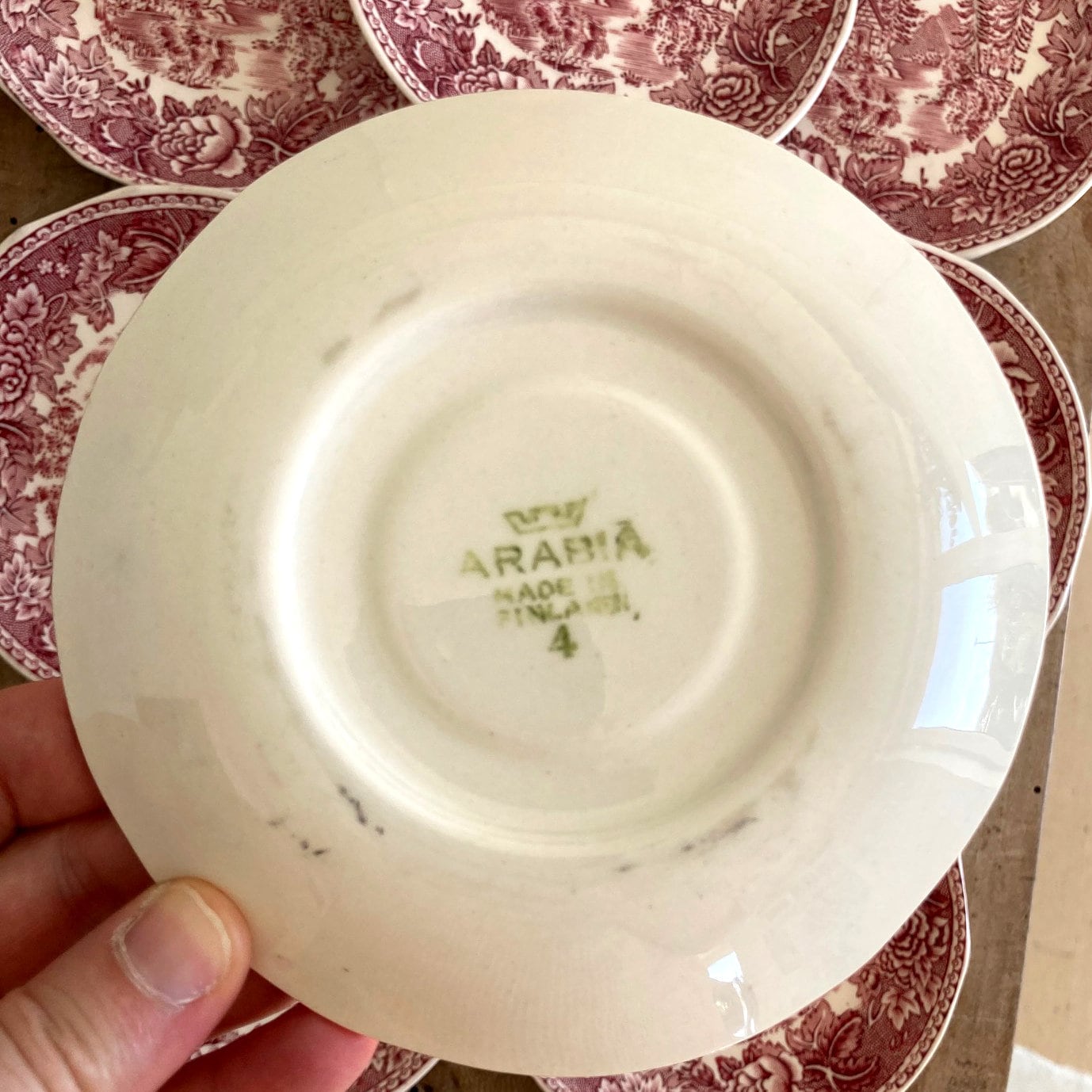 Arabia Vintage Plates, Red White Plates, Vintage Cake Plates