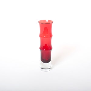 Bo Bergstrom vase, Aseda red vase, Swedish red vase, Modern mid century vase, Red glass vase, Modern home, Bamboo glass vase, 1960s