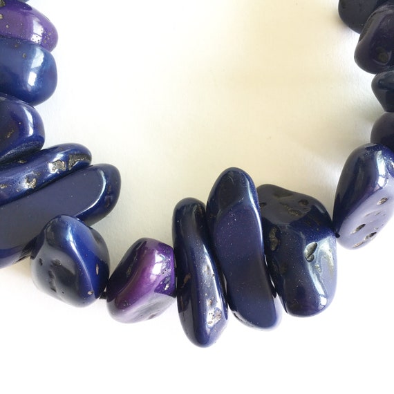 Vintage Blue Purple necklace, Statement blue chok… - image 3