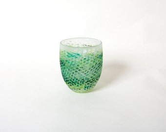 Vintage Danish Handmade Glass Vase: Dotted Green Scandinavian Decor