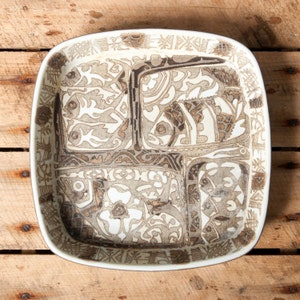 Royal Copenhagen dish, Nils Thorsson dish, Baca faience dish, Dish number 719/2883, Pottery fish dish, Brown retro vintage rectangular dish