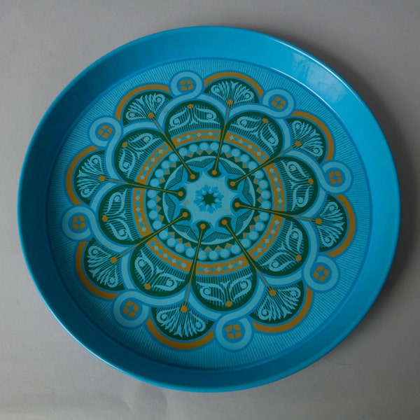 vintage tray danish turquoise green tin flower retro ornament pattern home decor