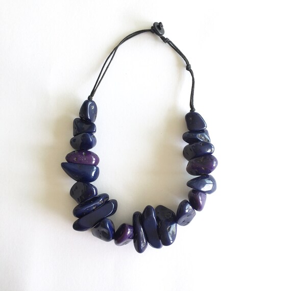 Vintage Blue Purple necklace, Statement blue chok… - image 1