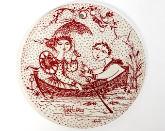 Bjorn Wiinblad platte, Wiinblad plate, Birthday JULY platte, Red love plate, Denmark plate, Danish vintage, Retro platte, Scandinavian Gift