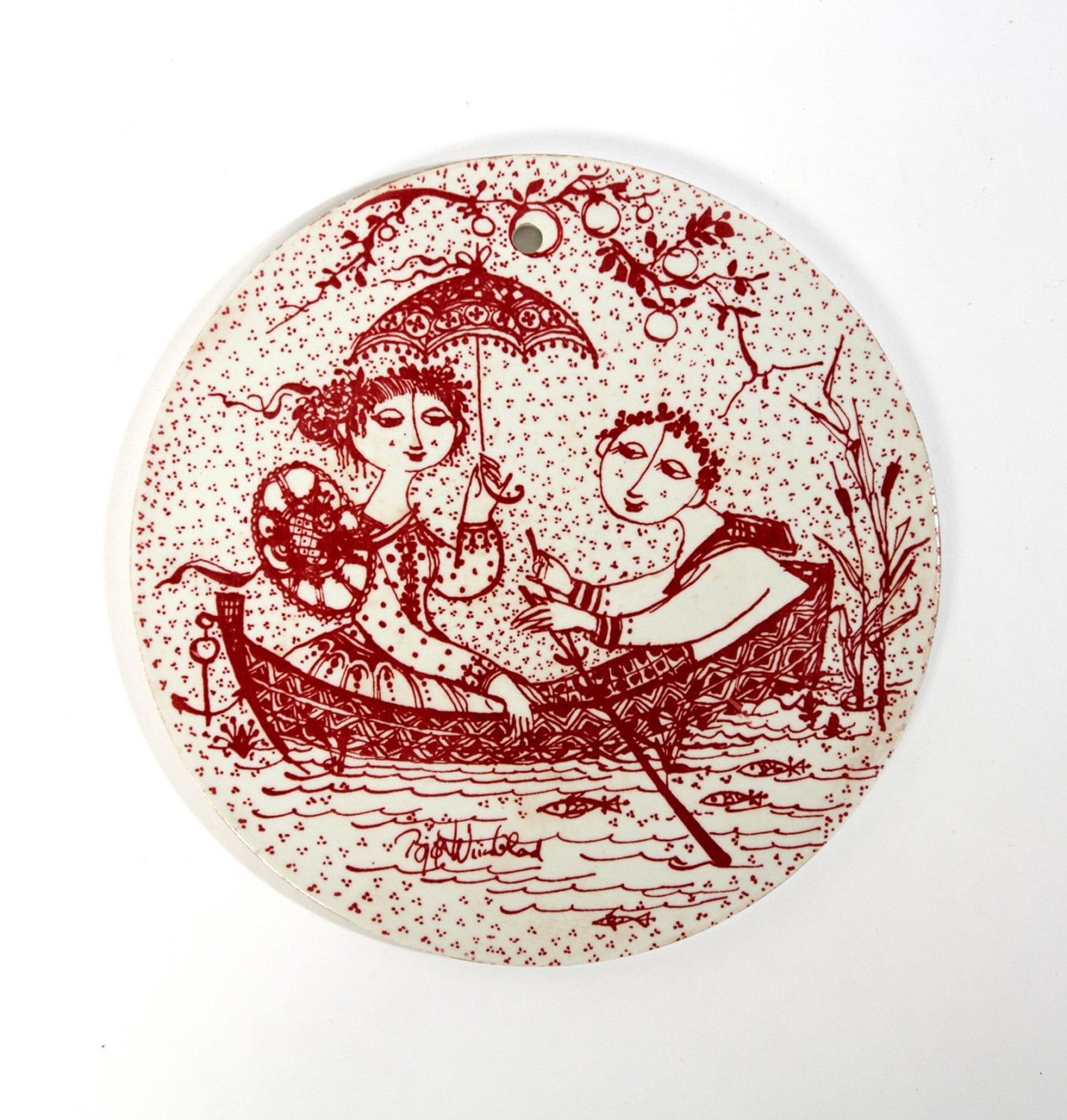 Bjorn Wiinblad July Birthday Plate: Danish Vintage Red Love Design