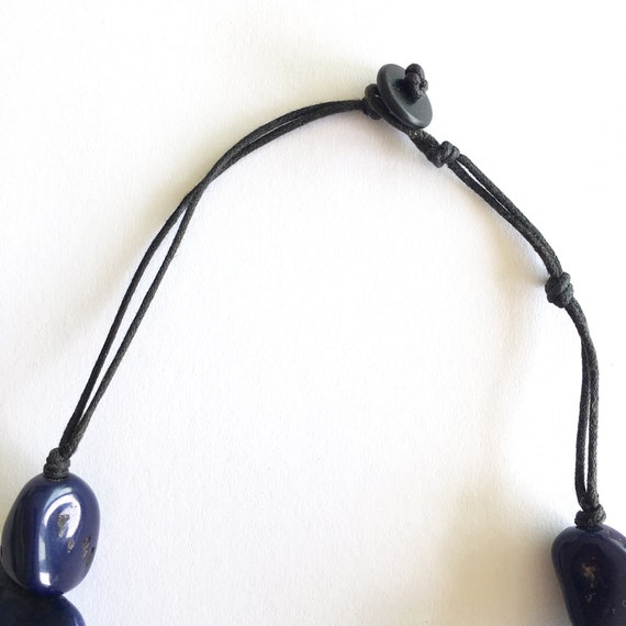 Vintage Blue Purple necklace, Statement blue chok… - image 8