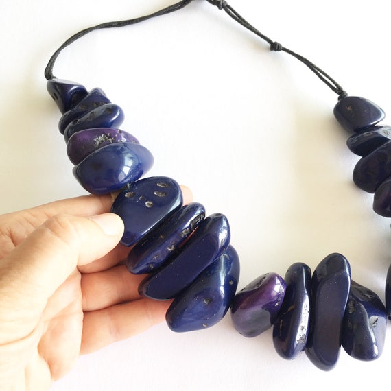 Vintage Blue Purple necklace, Statement blue chok… - image 7