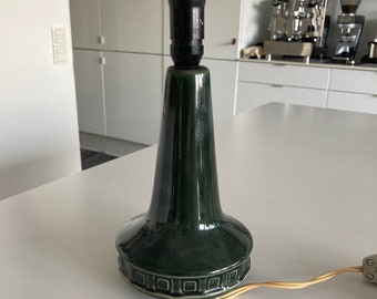 Green vintage table lamp, Denmark Green Glaze lampbase, Vintage lamp pottery, Collectible Scandinavian stoneware, 1970s lampdark green