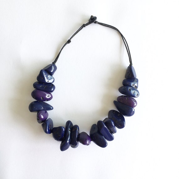 Vintage Blue Purple necklace, Statement blue chok… - image 10
