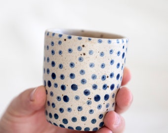 Handmade Ceramic Tumbler: Blue & White Pottery Coffee Mug