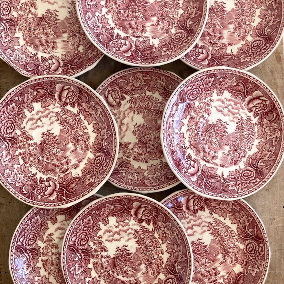 Arabia Vintage Plates, Red White Plates, Vintage Cake Plates, New