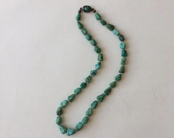 Vintage Turquoise Necklace: Chinese Silver Filigree Clasp