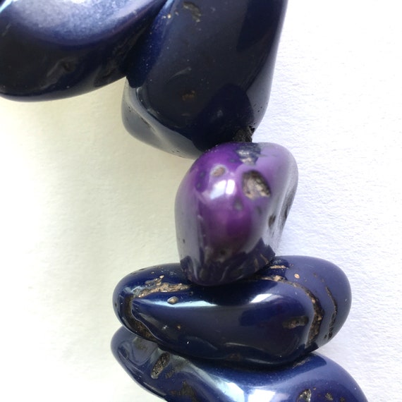 Vintage Blue Purple necklace, Statement blue chok… - image 9