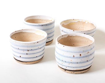 Handmade Danish Planter: Striped Ceramic Vase, Farmhouse Decor