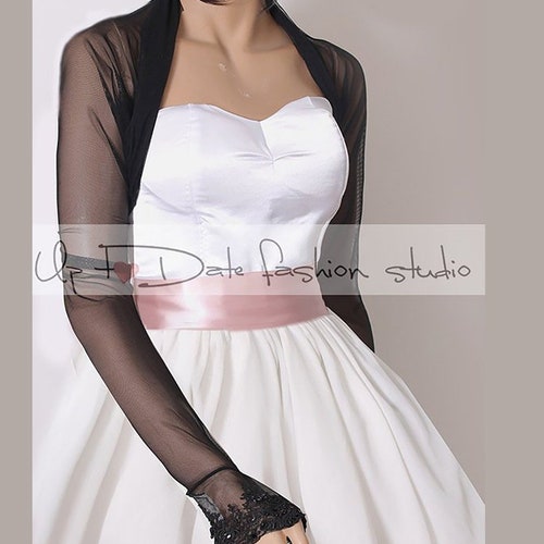 Bridal Black Tulle Jacket Bolero Long Sleeves Wedding Etsy