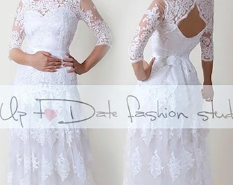 Plus Size Lace Wedding Dress: Custom Floor Length Bridal Gown