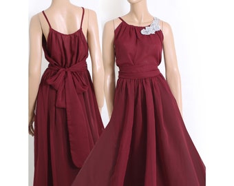 Bridesmaid chiffon maxi dress, burgundy color floor length wedding party, evening, wedding guest dress