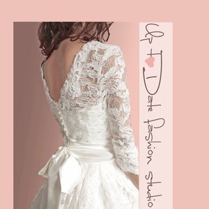 Short lace wedding dress , simple wedding dress, beach wedding dress  with sleeve, V back