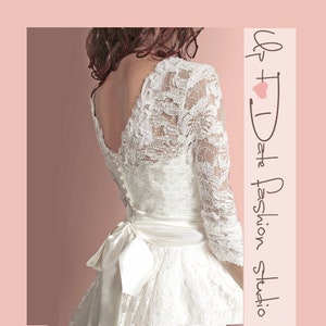 Plus size lace wedding dress ,open back dress, short bridal gown, simple wedding dress with sleeve