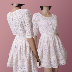 Bridesmaid lace dress, short wedding party dress, summer holiday party cocktail , romantic , beach wedding party ivory dress