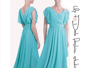 sachin and babi light blue dress Top 10 Best Strapless Chiffon Bridesmaid Dresses for Weddings main image 1