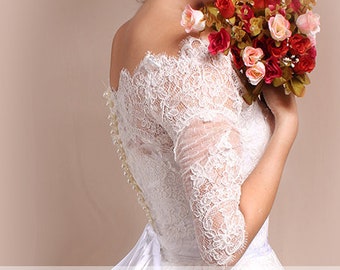 Plus Size wedding lace bolero , Bridal Off-Shoulder lace shrug with 3/4 sleeves,bridal jacket,wrap