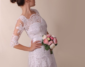 Floor Length Lace Wedding Dress with Sleeves: Embroidered Bridal Gown