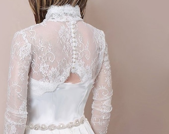 Bolero de novia de encaje de talla grande: bolero de boda con mangas 3/4