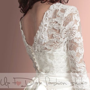 Short lace bridal gown , simple wedding dress, wedding party dress  with sleeve