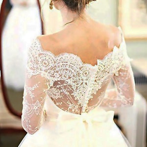Off Shoulder wedding lace bolero, custom made bridal cover up, lace shrug with sleeve, shrug , wrap